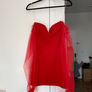 Red dress with lace sleeves